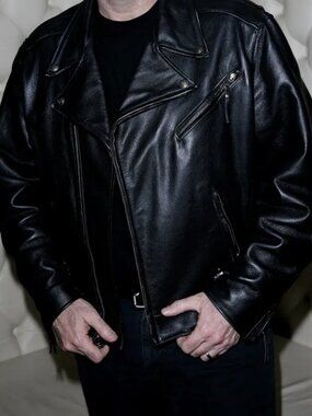 Marni Size Large (L) Men's Black Leather Motorcycle Biker Jacket with Asymmetric